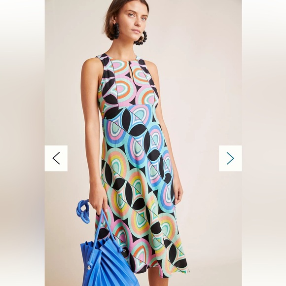 Anthropologie Kenzie Mod Retro Asymmetrical Midi Dress Size 12 - Picture 6 of 9